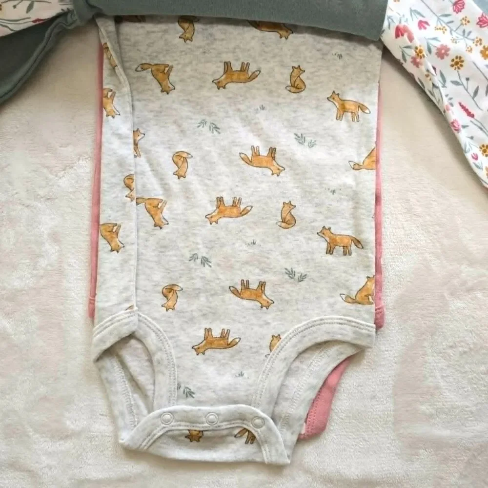 Carter’s Baby Girl 4‑Piece Bodysuit Fox, Floral, Pink & Green Size 18 Months